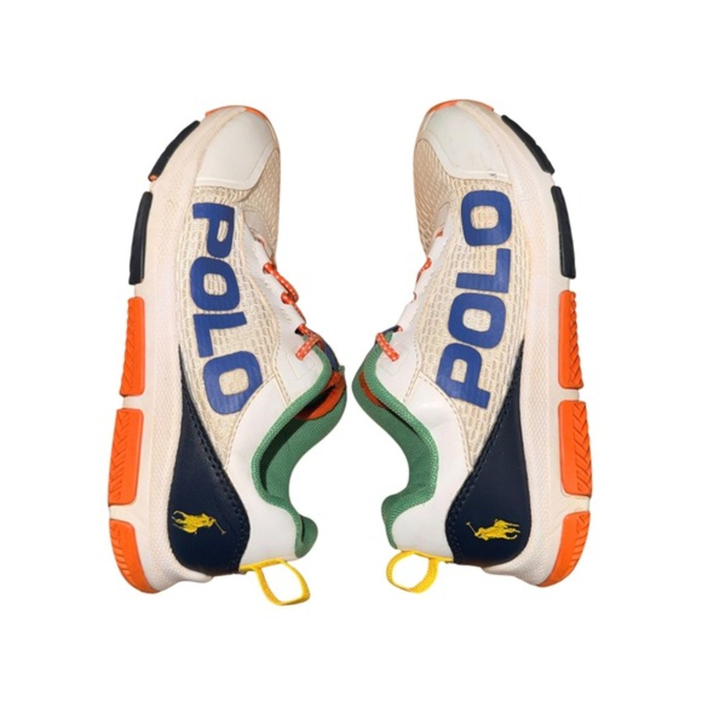 Polo Ralph Lauren Racer Sneakers Kids 1‎ Pre-Owned Shoes White Navy Orange Mesh